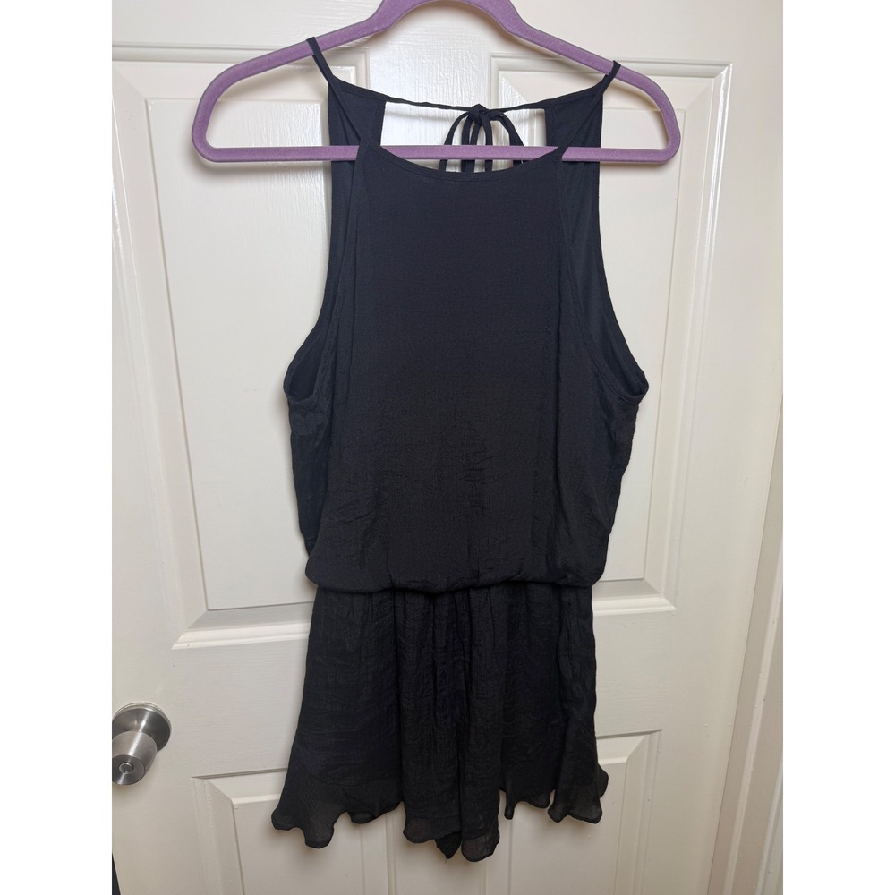 Wishlist Womens Sleeveless Open Back Romper Black Ruffle Hem